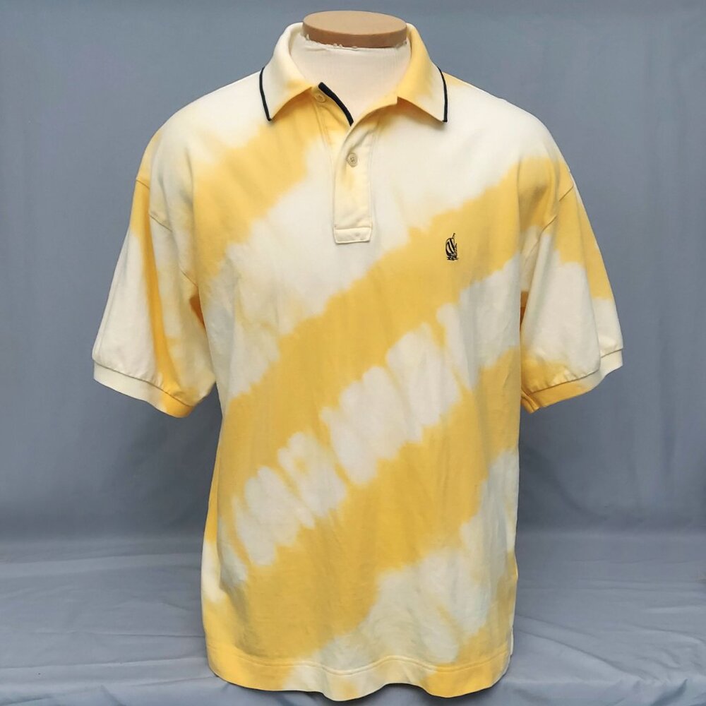 Vintage Nautica Polo Shirt Size Large Short Sleeve Tie Dye Yellow & White - Picture 1 of 8